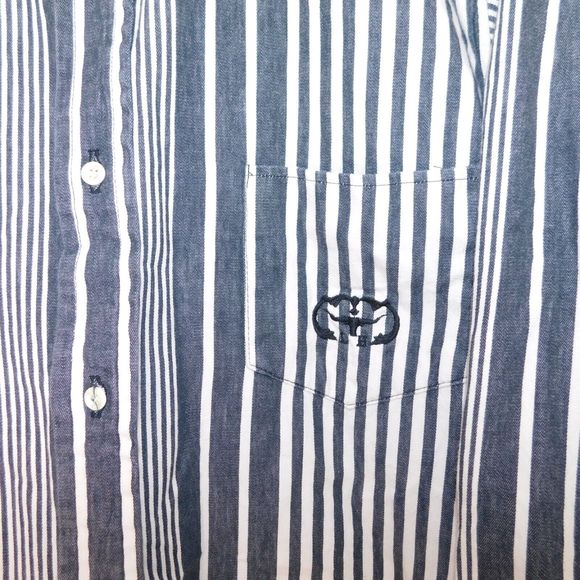Longhorn Striped Button Up Shirt Adult L Cotton Collared Logo Long Sleeve Casual - Picture 4 of 8